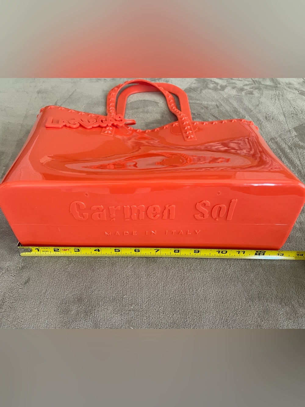 Carmen Sol Italy Studded Jelly Tote Bag Neon Orange Las Vegas Mid Size - Picture 11 of 14